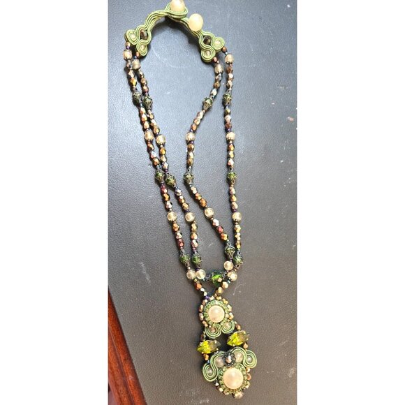 Handcrafted Soutache Beaded Pendant Necklace – Vintage Artisan Statement - Picture 3 of 11